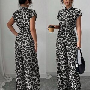 Leopard Print Jumpsuit - Black and Grey